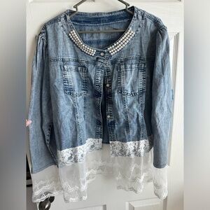 Women's Blue Jean Jacket with Lace Trim